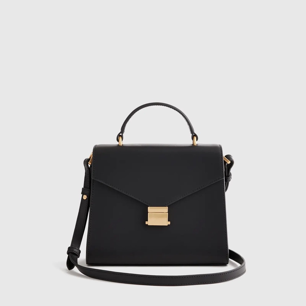 QUINCE Italian Leather Top Handle Crossbody Satchel NWOT in black